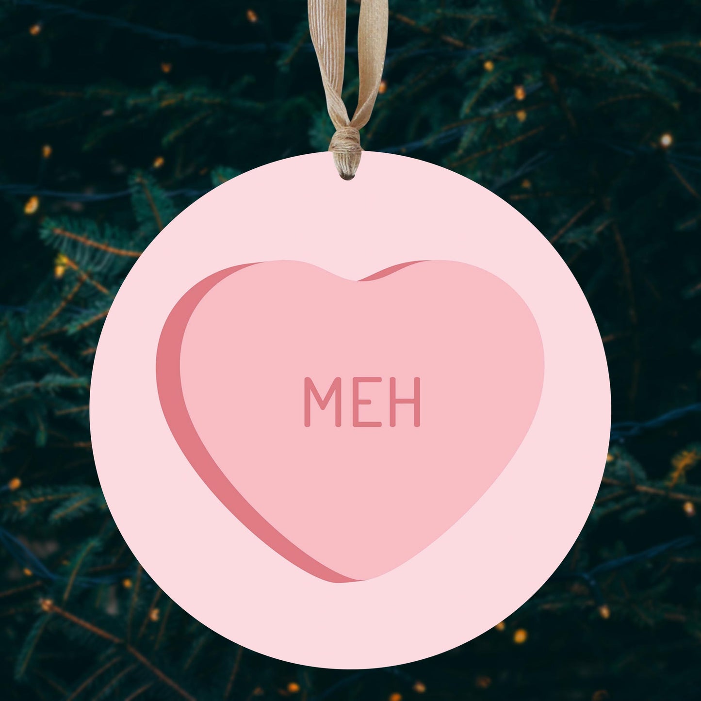 Funny Message Hearts Meh | Wood Ornament | Eaches | Min 1