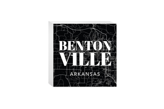 Minimalist B&W Arkansas Bentonville Map State | Wood Block | Eaches | Min 4