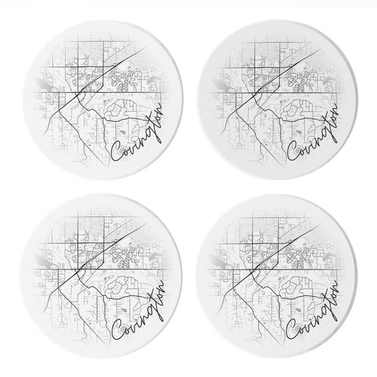 Minimalistic B&W Washington Covington Circle Map | Absorbent Coasters | Set of 4 | Min 2