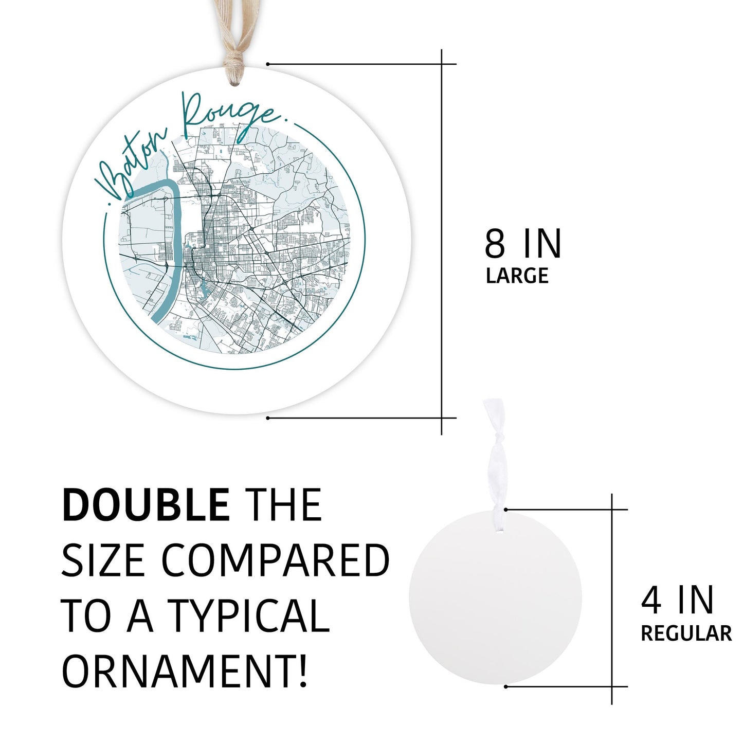 Blue White Baton Rouge Circle Map | Wood Ornament | Eaches | Min 1