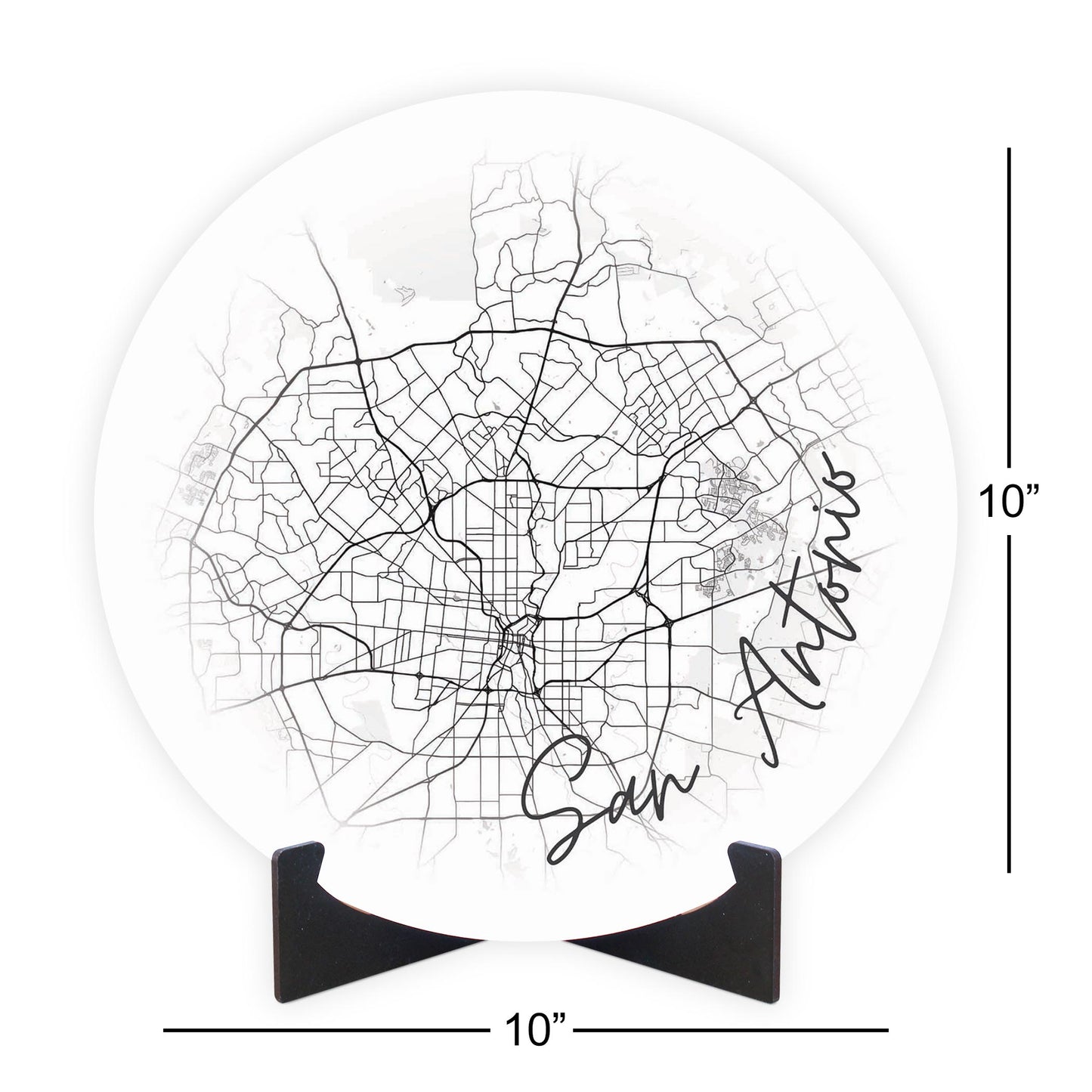 Minimalistic B&W Texas San Antonio Circle Map | Wood Sign | Eaches | Min 1