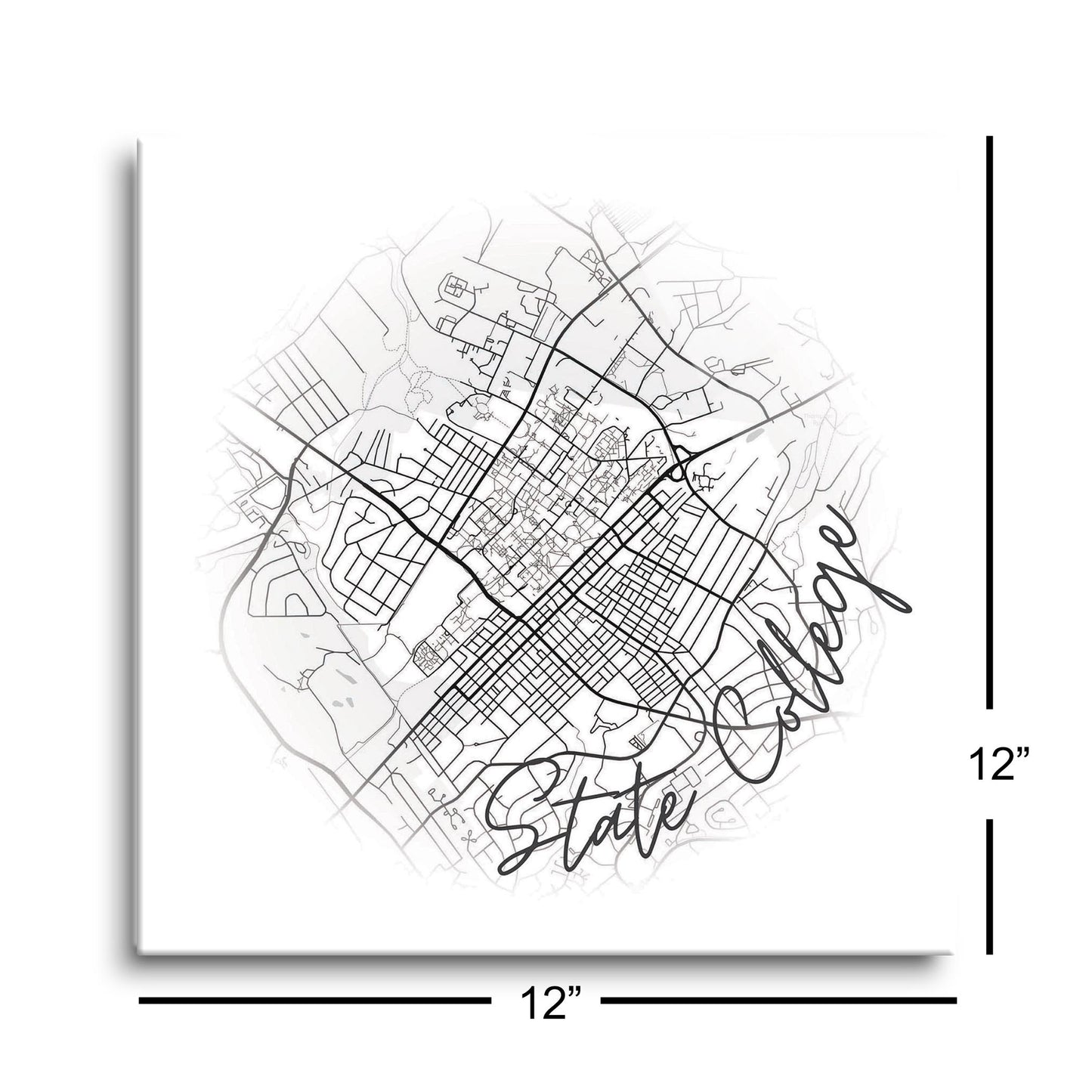 Minimalistic B&W Pennsylvania State College Circle Map | Hi-Def Glass Art | Eaches | Min 1