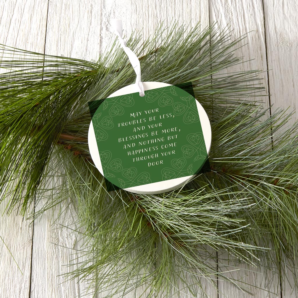 Dark Green Shamrock Irish Blessings Poem | Wood Ornament | Eaches | Min 6