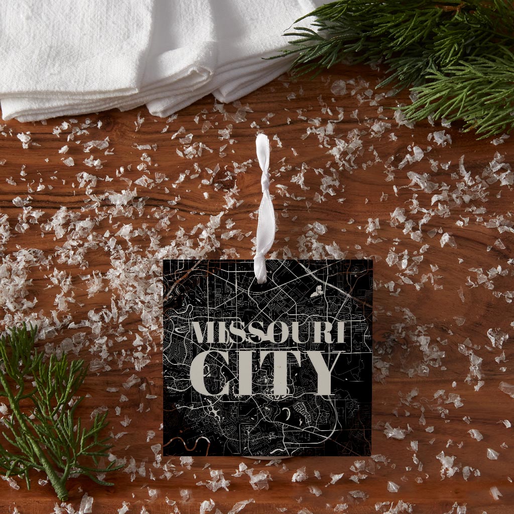 Minimalistic B&W Texas Missouri City Map | Wood Ornament | Eaches | Min 6