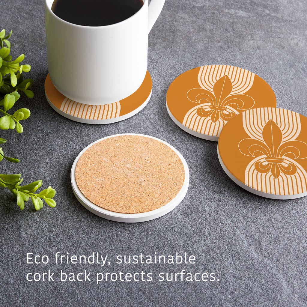 Modern Minimalist Louisiana Orange Fleu De Lis | Absorbent Coasters | Set of 4 | Min 2