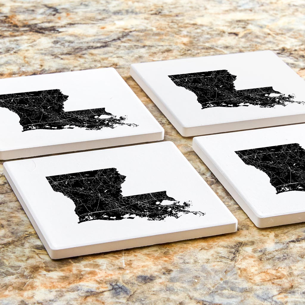 Modern Louisiana State Shape With Map | Absorbent Coasters | Set of 4 | Min 2