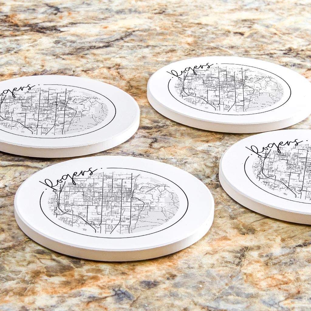 Minimalist B&W Arkansas Rogers Circle Map| Absorbent Coasters | Set of 4 | Min 2