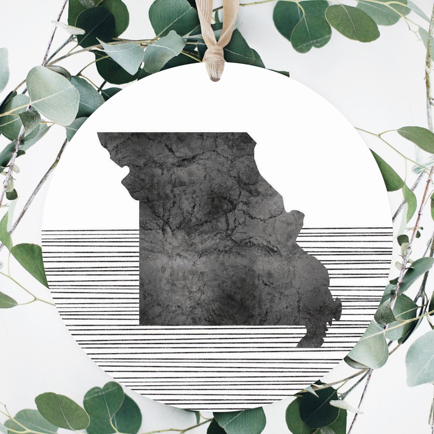 Minimalist B&W Missouri State With Straight Lines | Wood Ornament | Eaches | Min 1