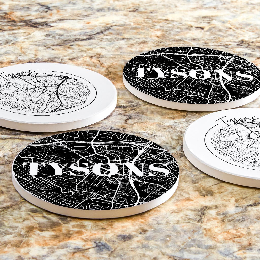 Minimalistic B&W Virginia Tysons Maps | Absorbent Coasters | Set of 4 | Min 2