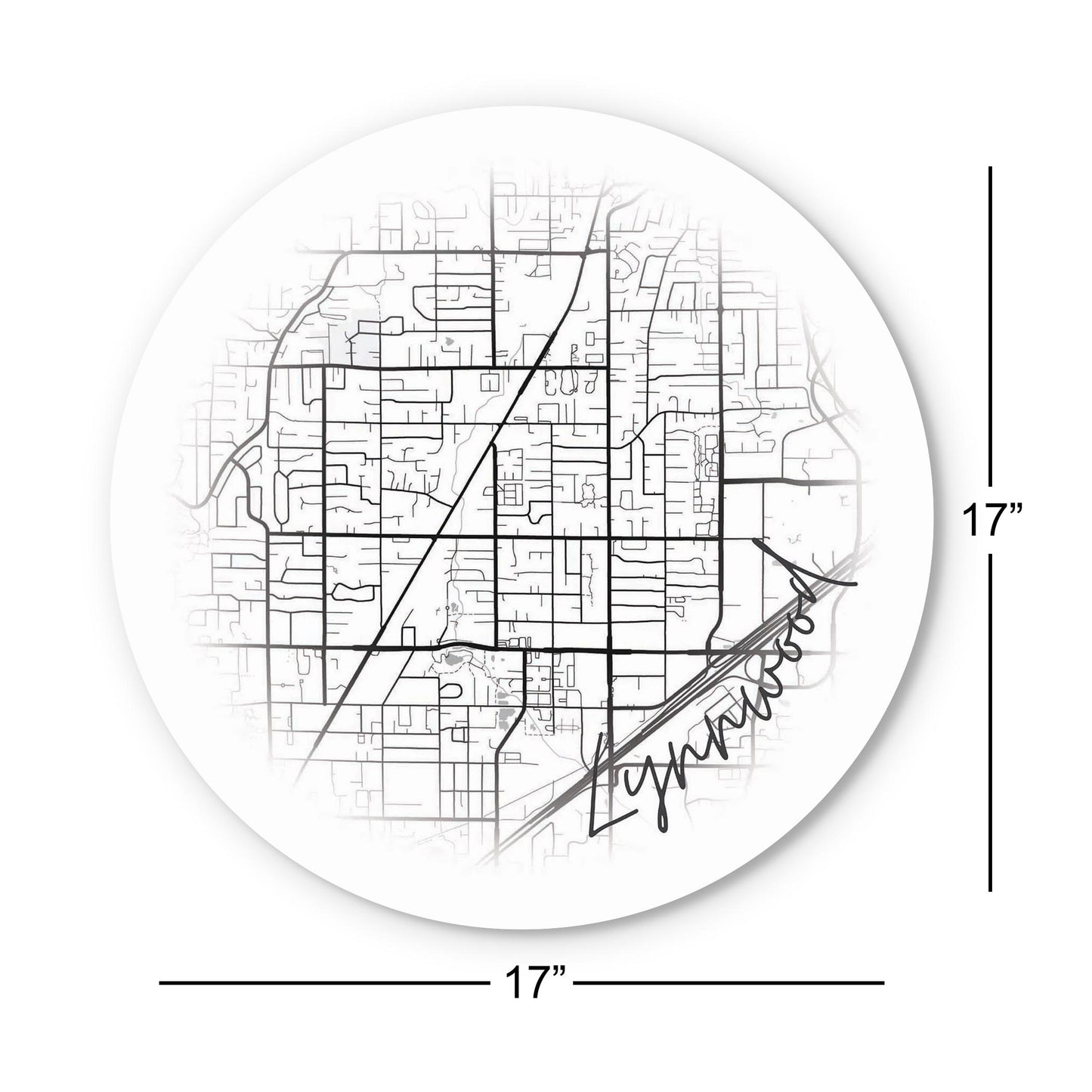 Minimalistic B&W Washington Lynnwood Circle Map | Wood Sign | Eaches | Min 1