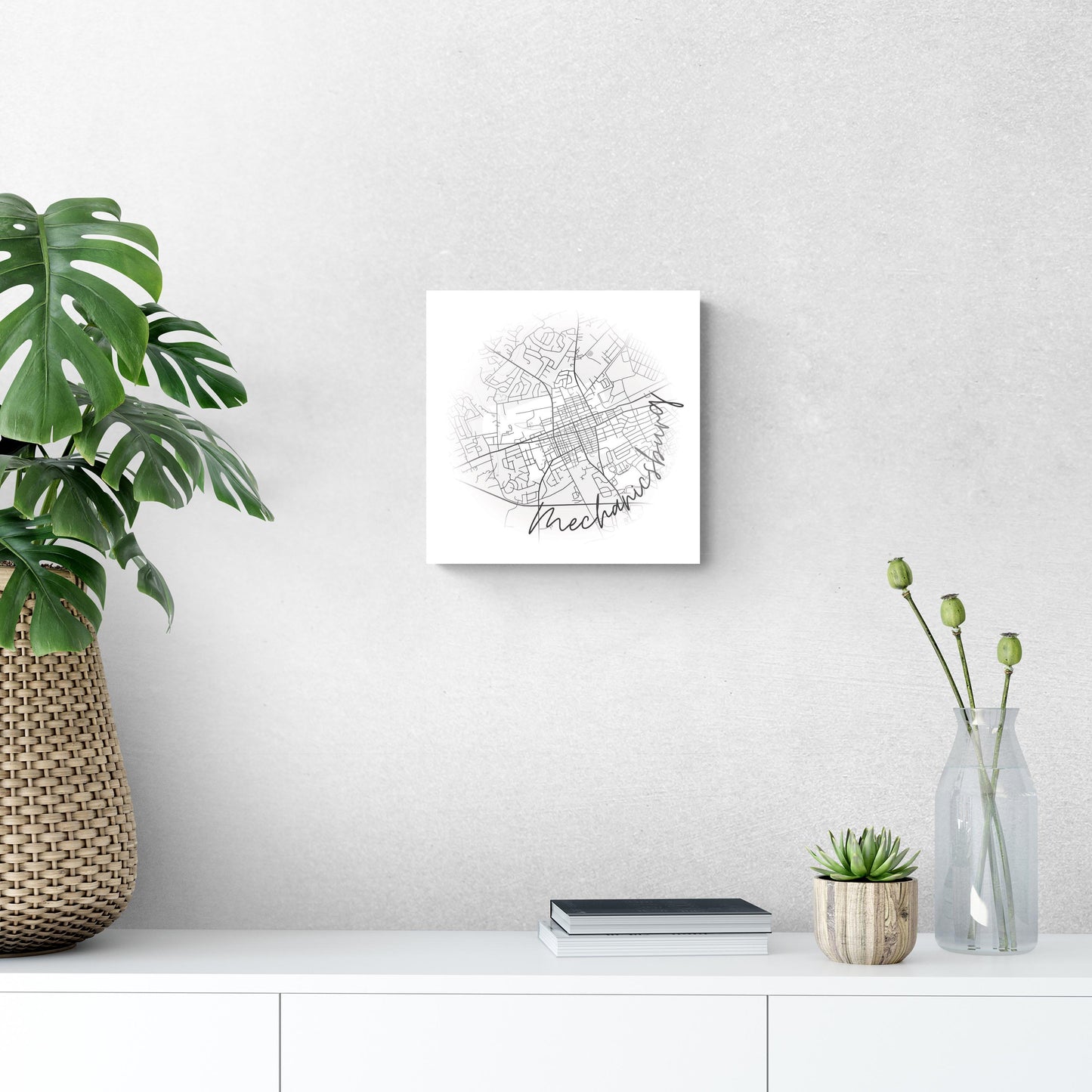 Minimalistic B&W Pennsylvania Mechanicsburg Circle Map | Hi-Def Glass Art | Eaches | Min 1