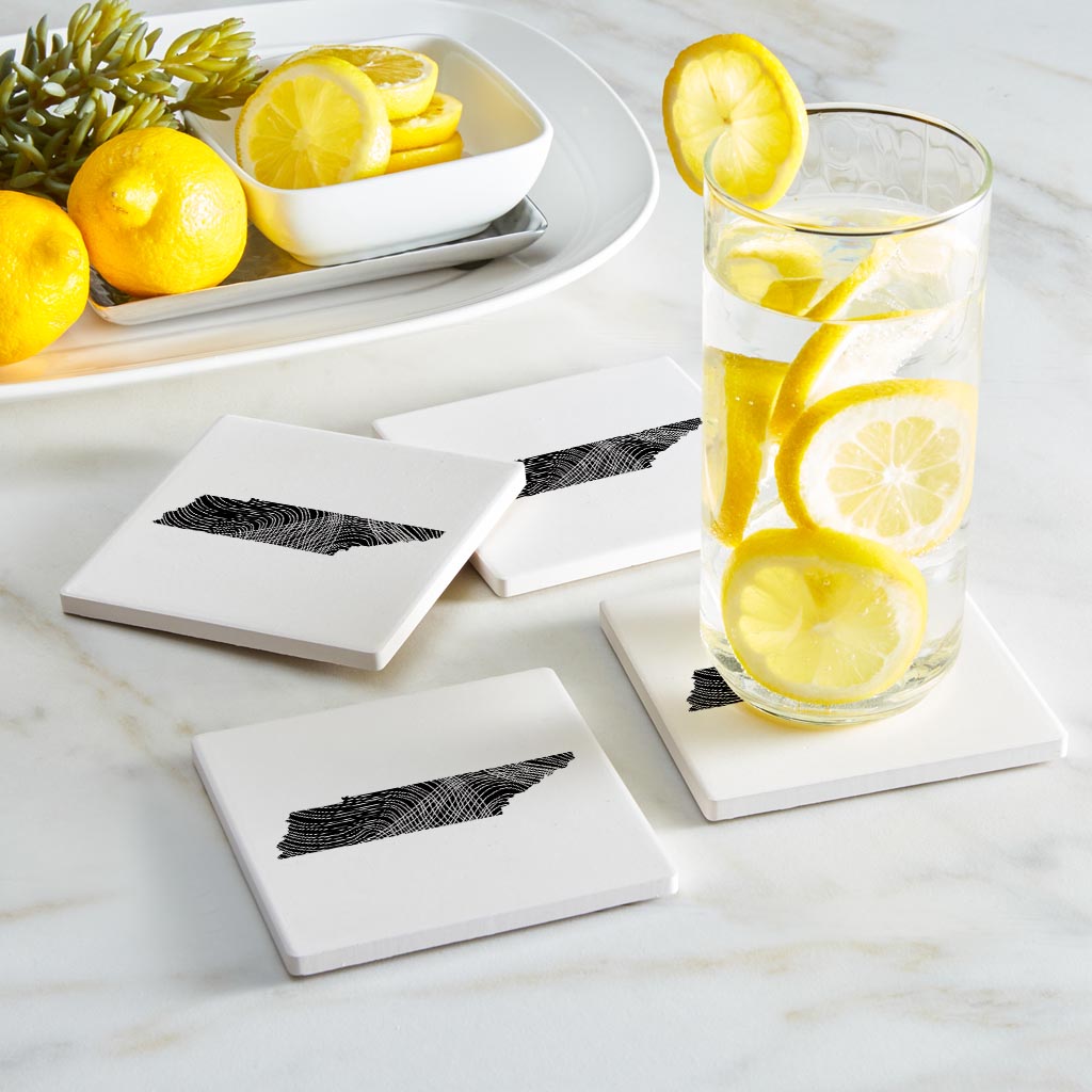 Minimalist B&W Tennessee State Shape | Absorbent Coasters | Set of 4 | Min 2