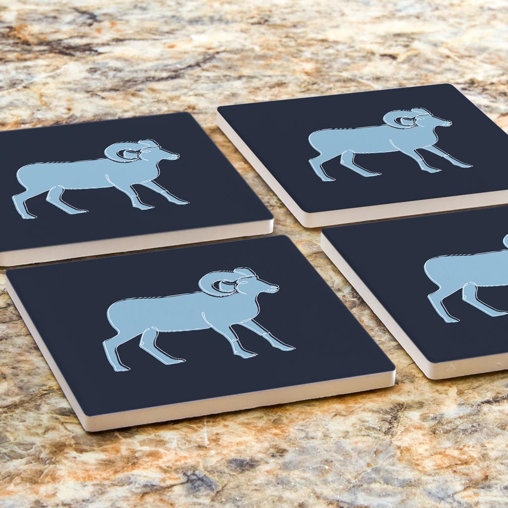 Blue Shades North Carolina Ram Line Drawing | Absorbent Coasters | Set of 4 | Min 2