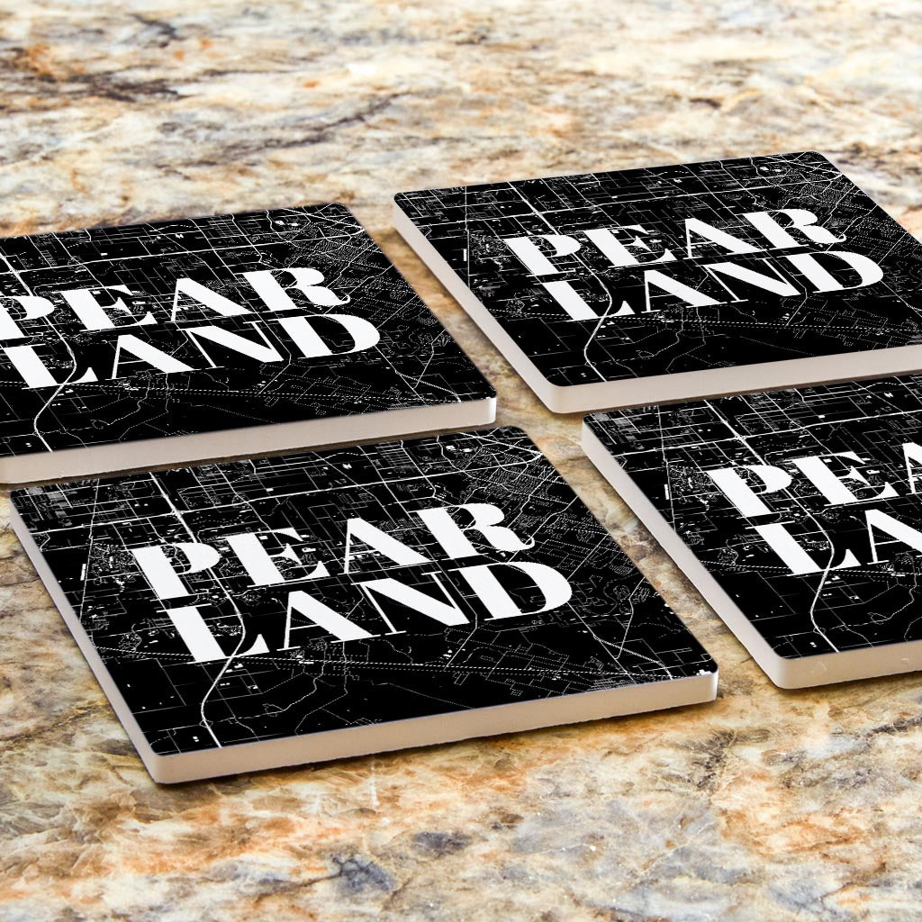 Minimalistic B&W Texas Pearland City Map | Absorbent Coasters | Set of 4 | Min 2