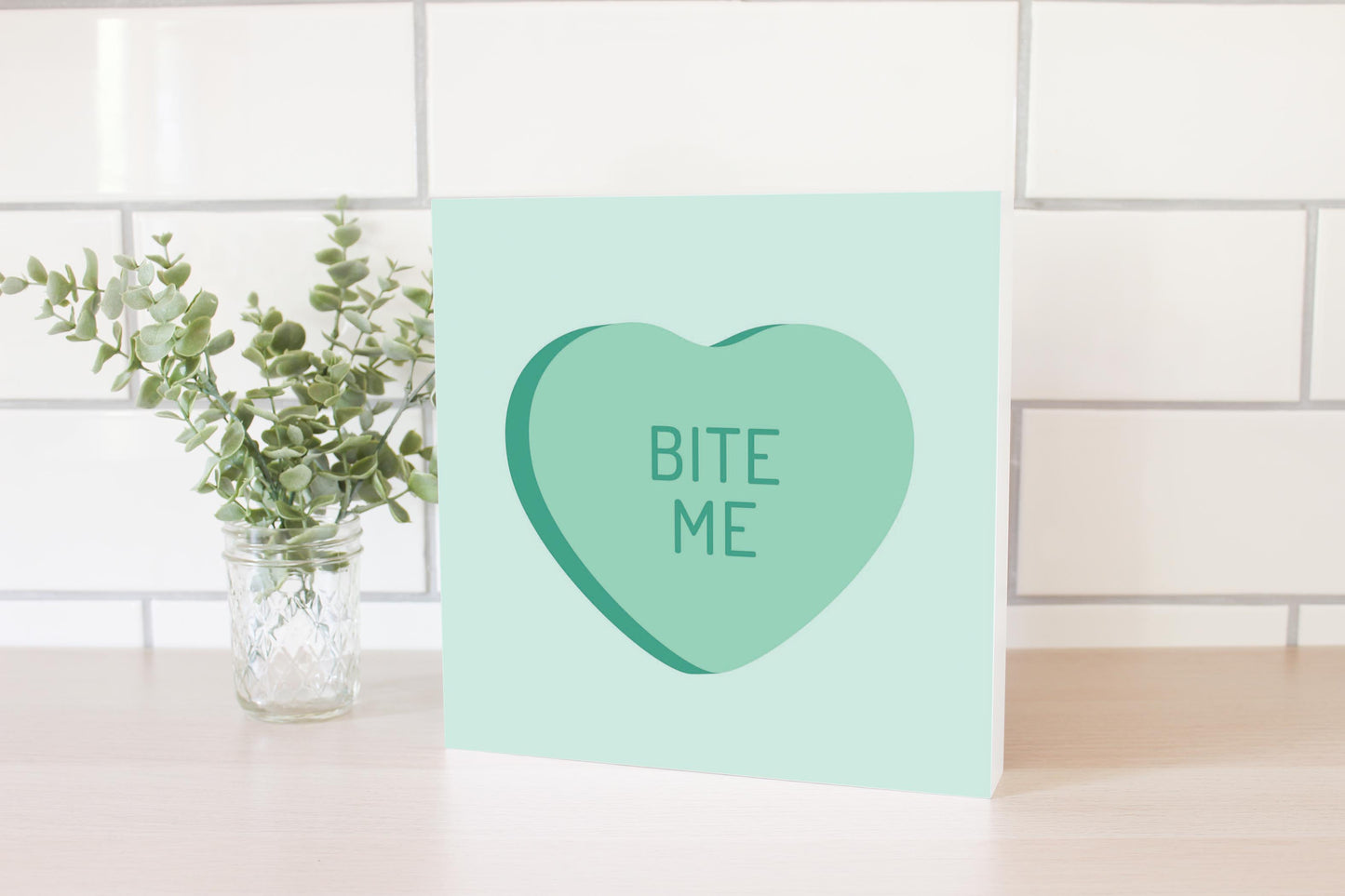 Funny Message Hearts Bite Me | Wood Block | Eaches | Min 2