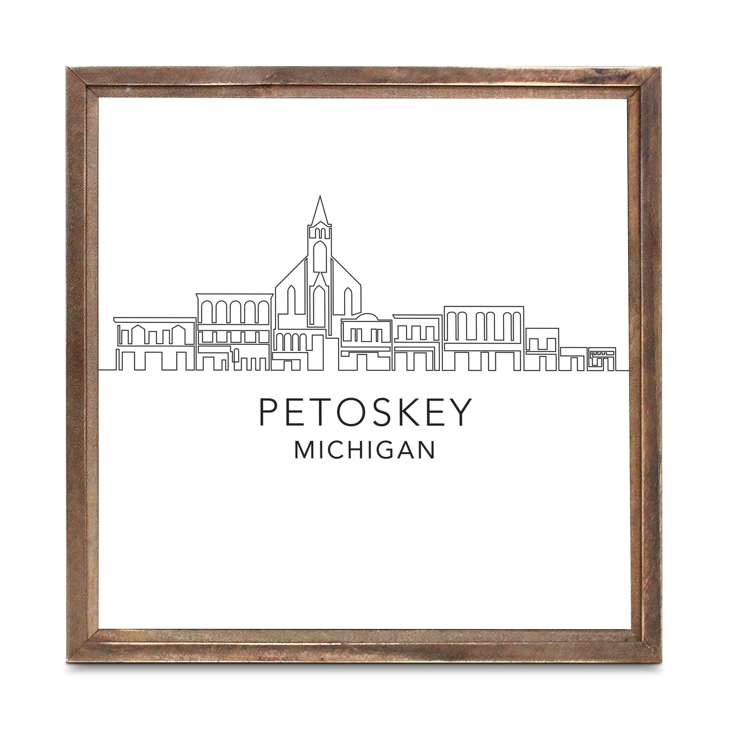 Minimalistic B&W Michigan Petoskey Skyline | Wood Sign | Eaches | Min 1