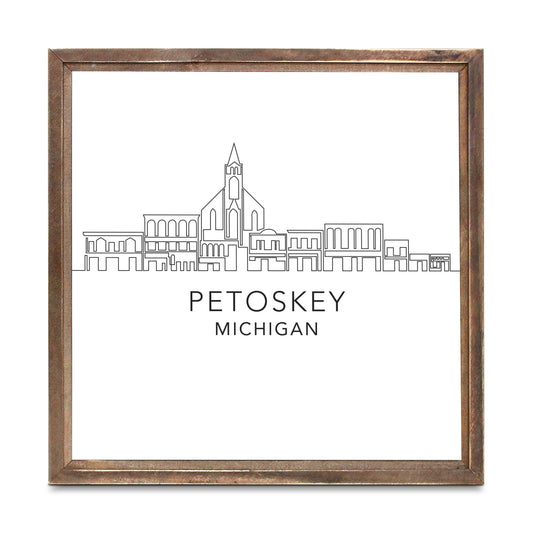 Minimalistic B&W Michigan Petoskey Skyline | Wood Sign | Eaches | Min 1