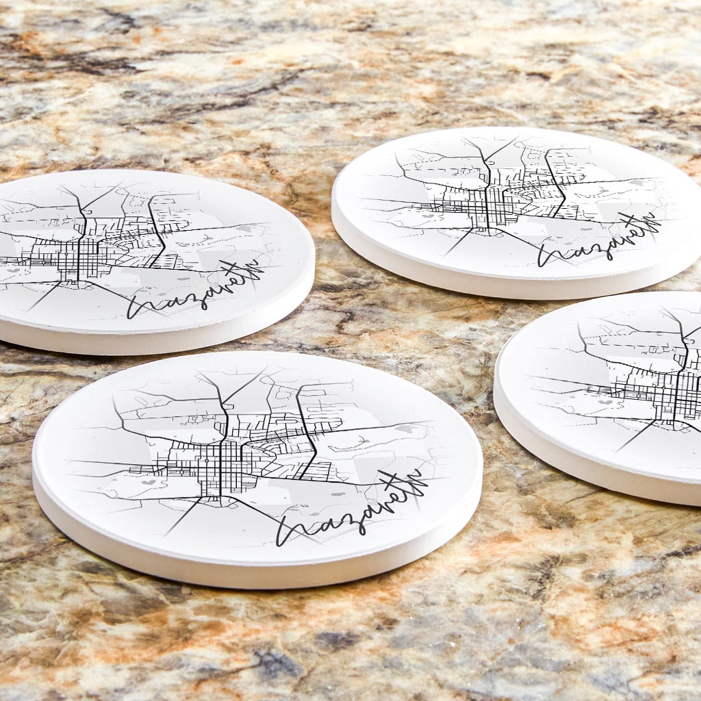 Minimalistic B&W Pennsylvania Nazareth Circle Map | Absorbent Coasters | Set of 4 | Min 2