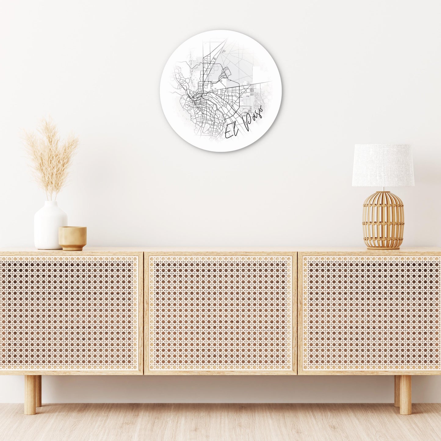 Minimalistic B&W Texas El Paso Circle Map | Wood Sign | Eaches | Min 1