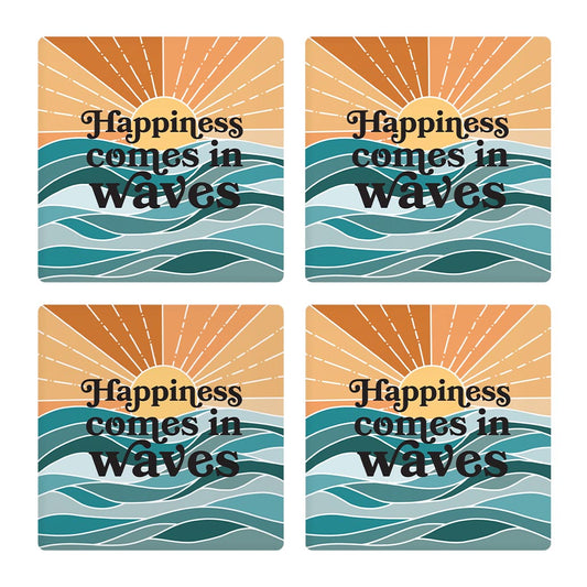 Happiness Comes In Waves | Absorbent Coasters | Set of 4 | Min 2