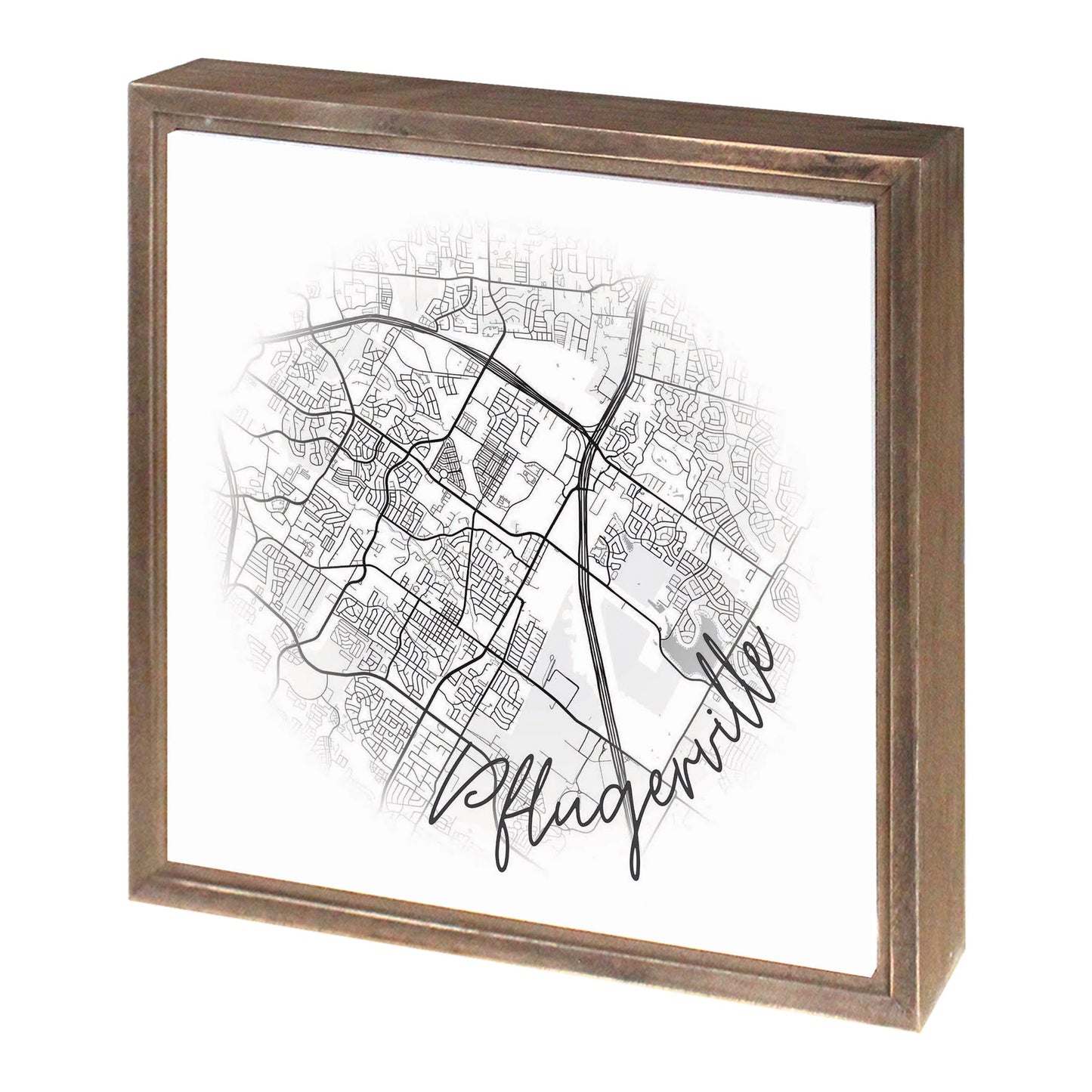 Minimalistic B&W Texas Pflugerville Circle Map | Wood Sign | Eaches | Min 1