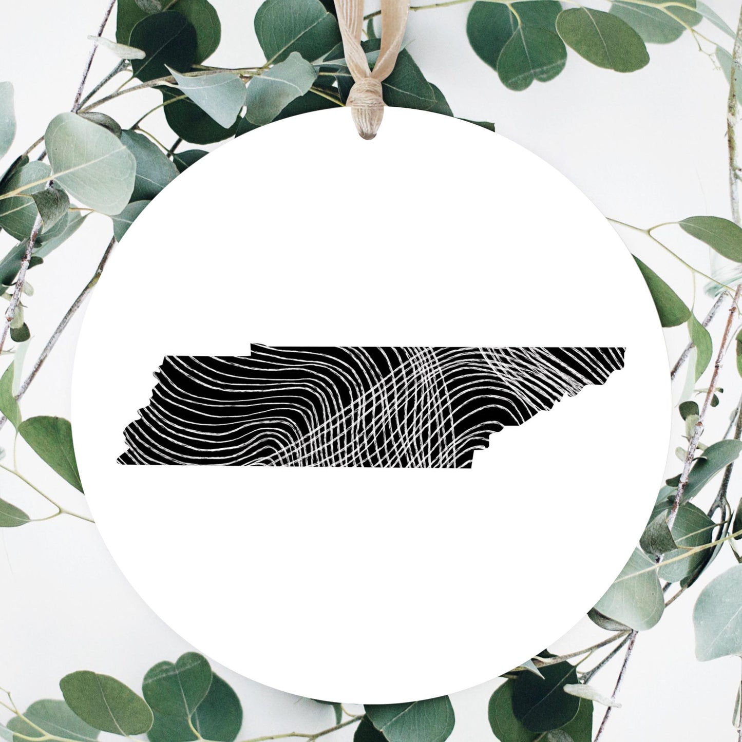 Minimalist B&W Tennessee State Shape | Wood Ornament | Eaches | Min 1