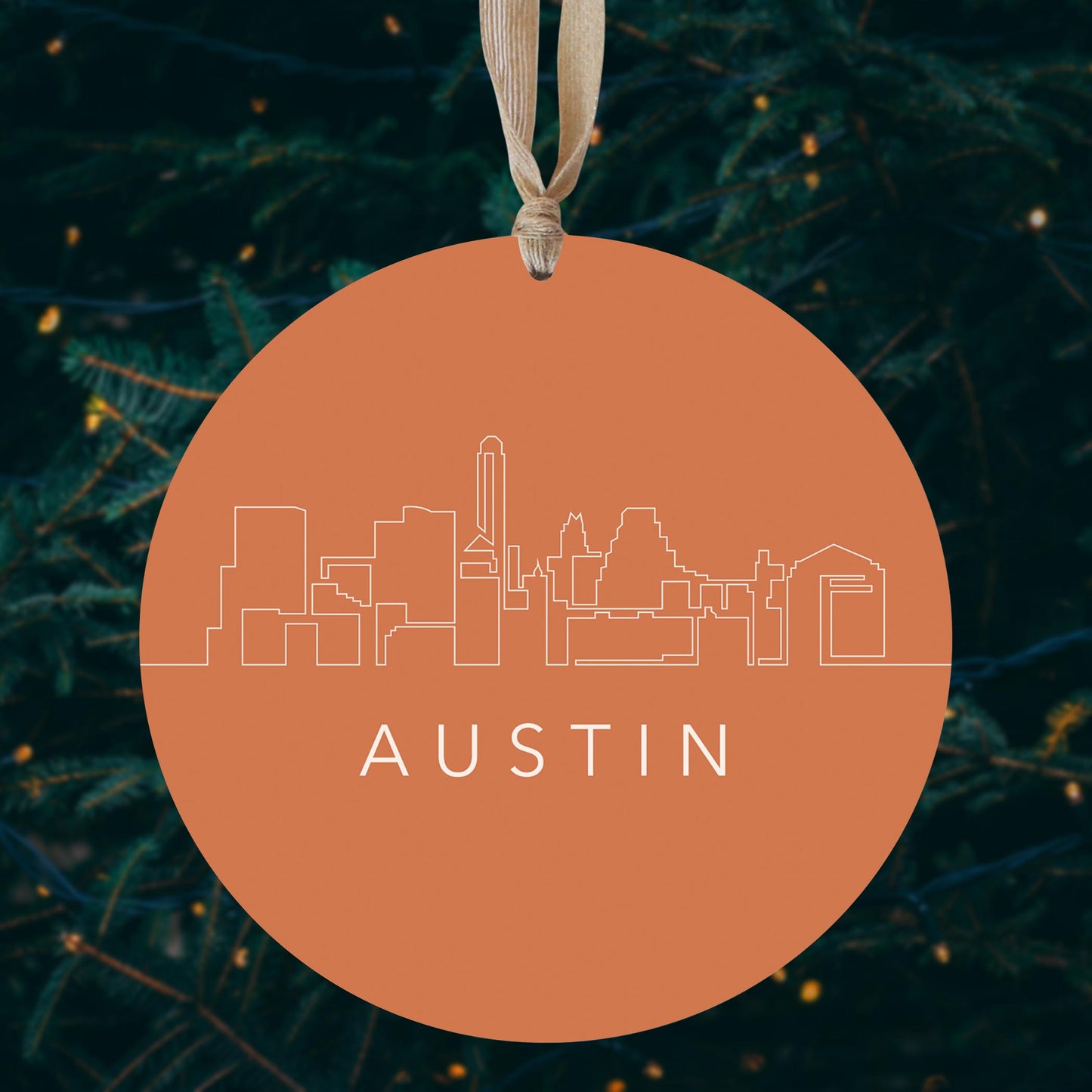 Modern Minimalist Texas Austin Skyline | Wood Ornament | Eaches | Min 1