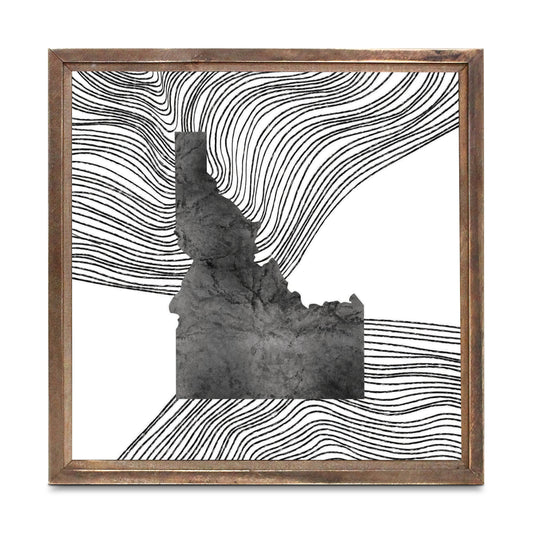 Minimalist B&W Idaho State With Fluid Lines | Wood Sign | Eaches | Min 1