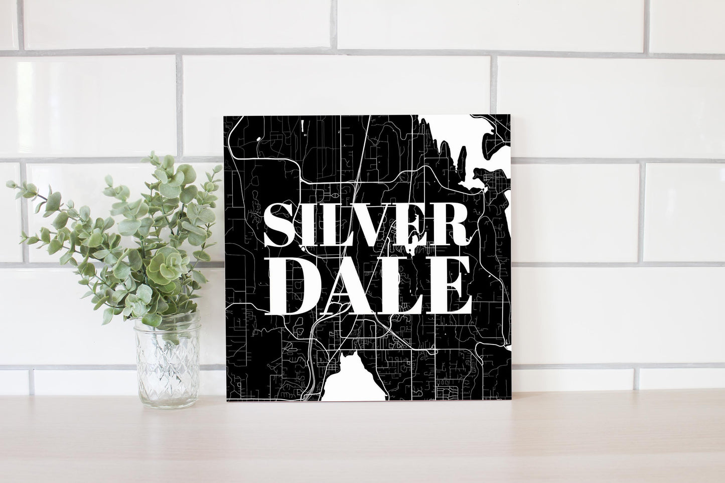 Minimalistic B&W Washington Silverdale Map | Wood Sign | Eaches | Min 2