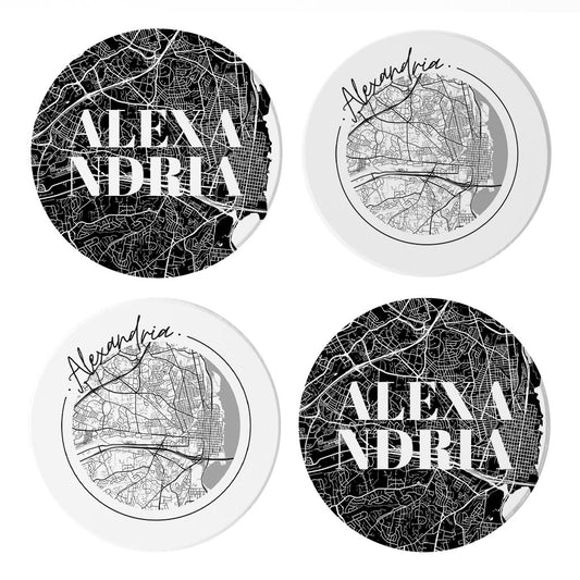 Minimalistic B&W Virginia Alexandria Maps | Absorbent Coasters | Set of 4 | Min 2