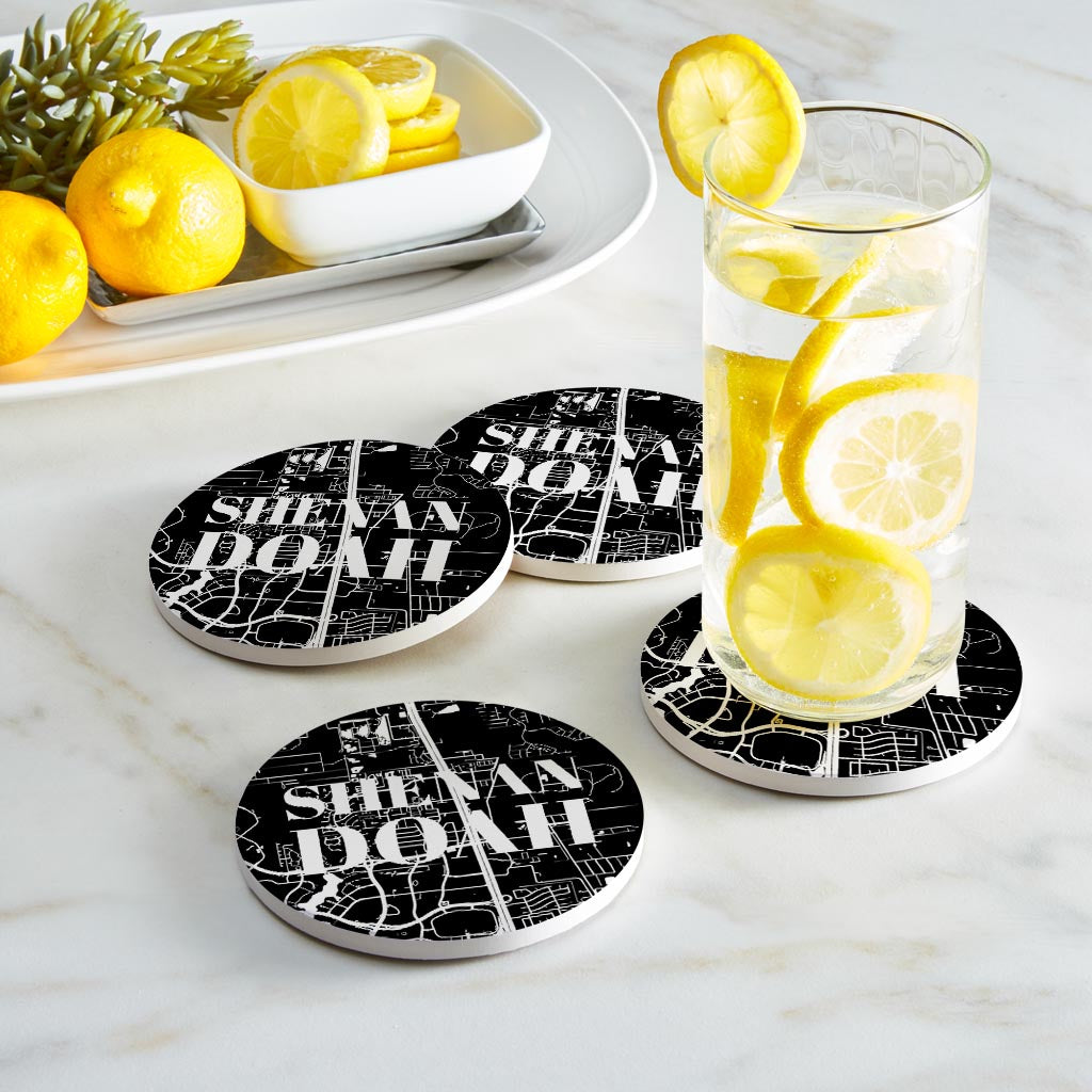 Minimalistic B&W Texas Shenandoah Map | Absorbent Coasters | Set of 4 | Min 2