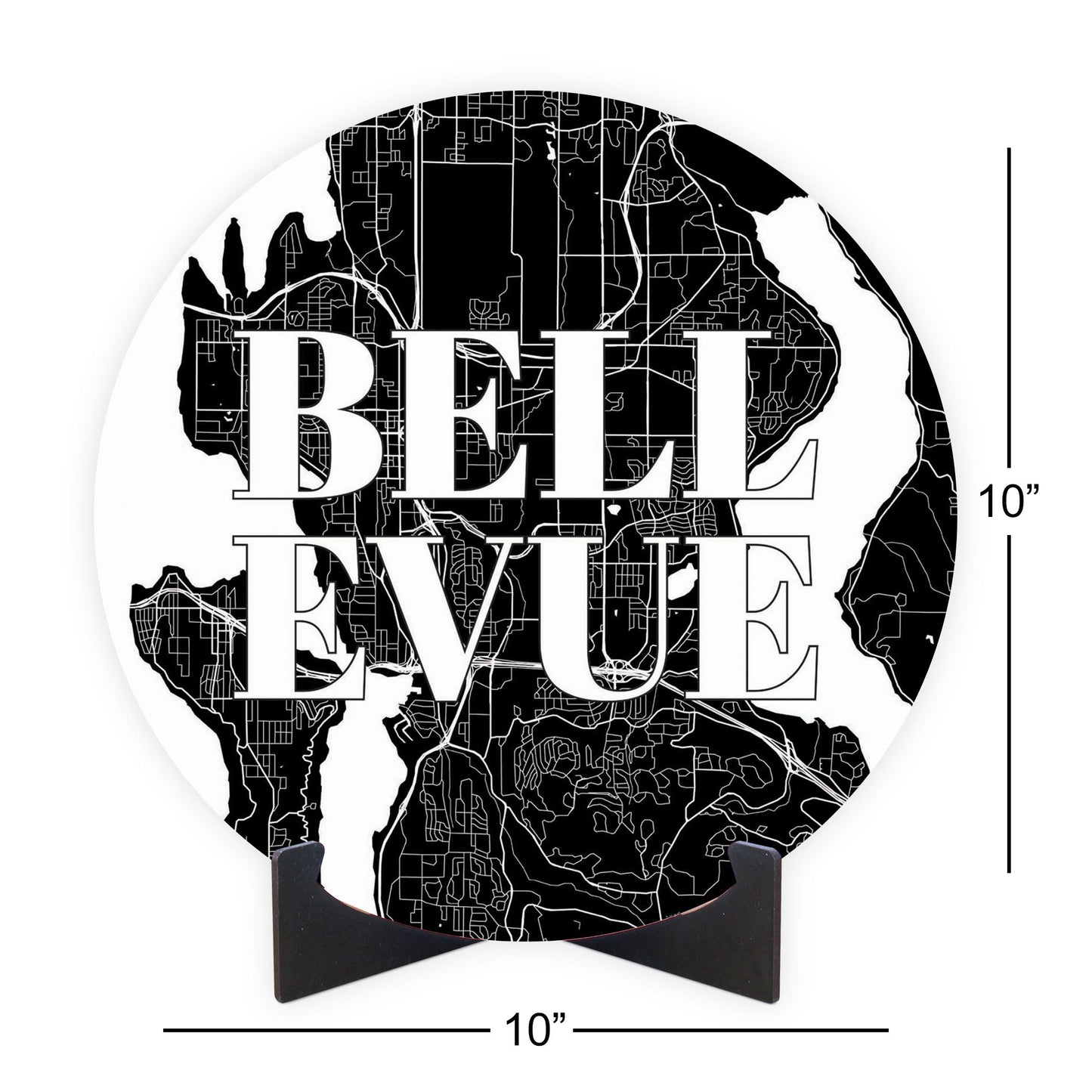 Minimalistic B&W Washington Bellevue Map | Wood Sign | Eaches | Min 1