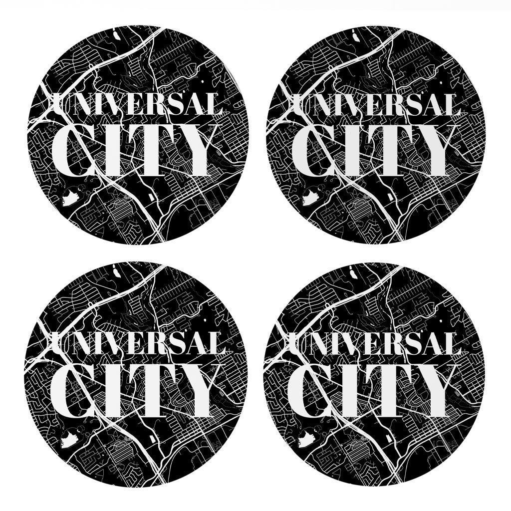 Minimalistic B&W Texas Universal City Map | Absorbent Coasters | Set of 4 | Min 2