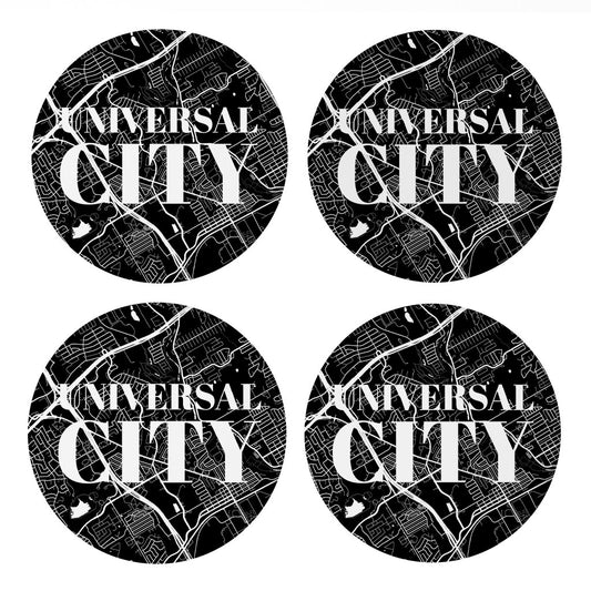 Minimalistic B&W Texas Universal City Map | Absorbent Coasters | Set of 4 | Min 2