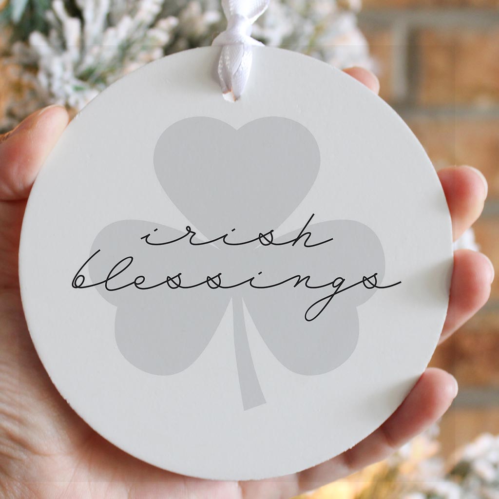 Minimalistic B&W Shamrock Irish Blessings | Wood Ornament | Eaches | Min 6