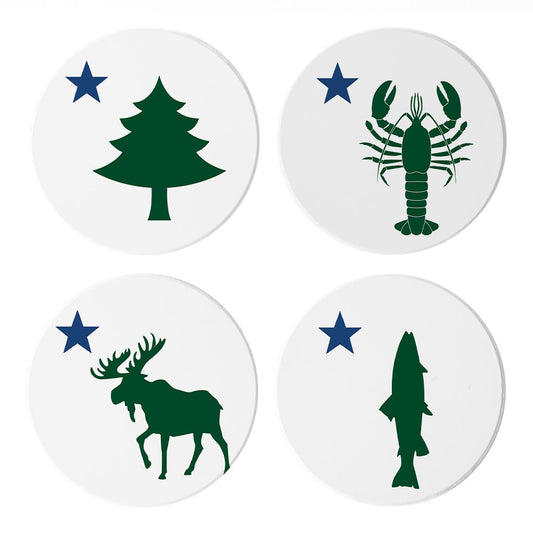 New England Star With Icons| Absorbent Coasters | Set of 4 | Min 2