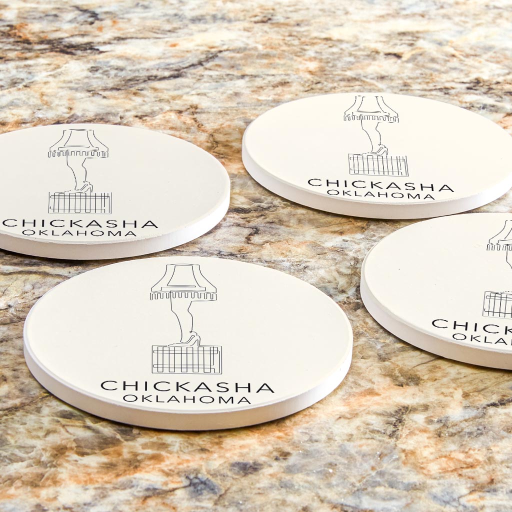 Modern Minimalist Oklahoma Chickasha Leg Lamp | Absorbent Coasters | Set of 4 | Min 2