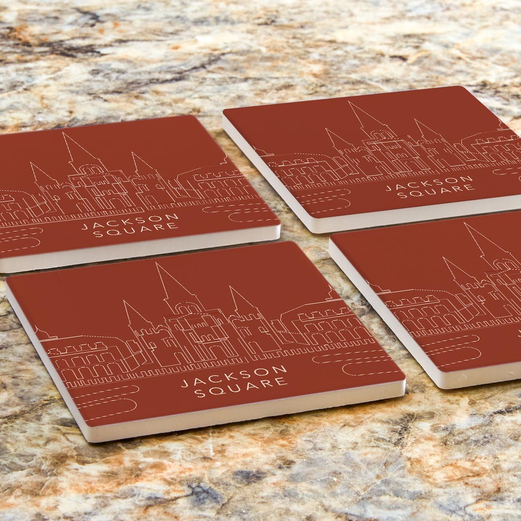 Modern Minimalist Louisiana Jackson Square Line Drawing | Absorbent Coasters | Set of 4 | Min 2