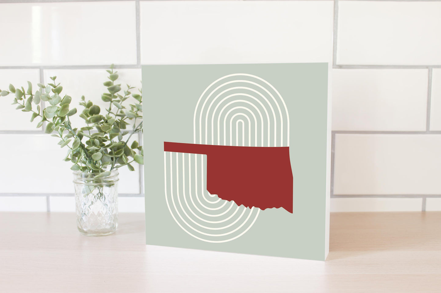 Modern Minimalist Oklahoma Retro State Shape | Wood Block | Eaches | Min 2