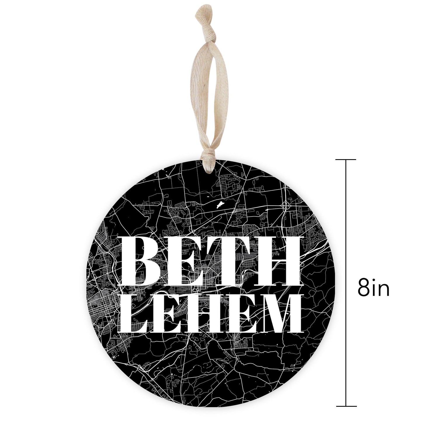 Minimalistic B&W Pennsylvania Bethlehem Map | Wood Ornament | Eaches | Min 1