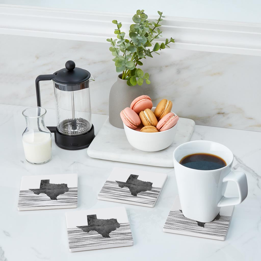 Modern Texas State Shape With Straight Lines | Absorbent Coasters | Set of 4 | Min 2