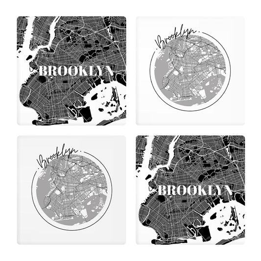 Minimalistic B&W New York Brooklyn Maps | Absorbent Coasters | Set of 4 | Min 2