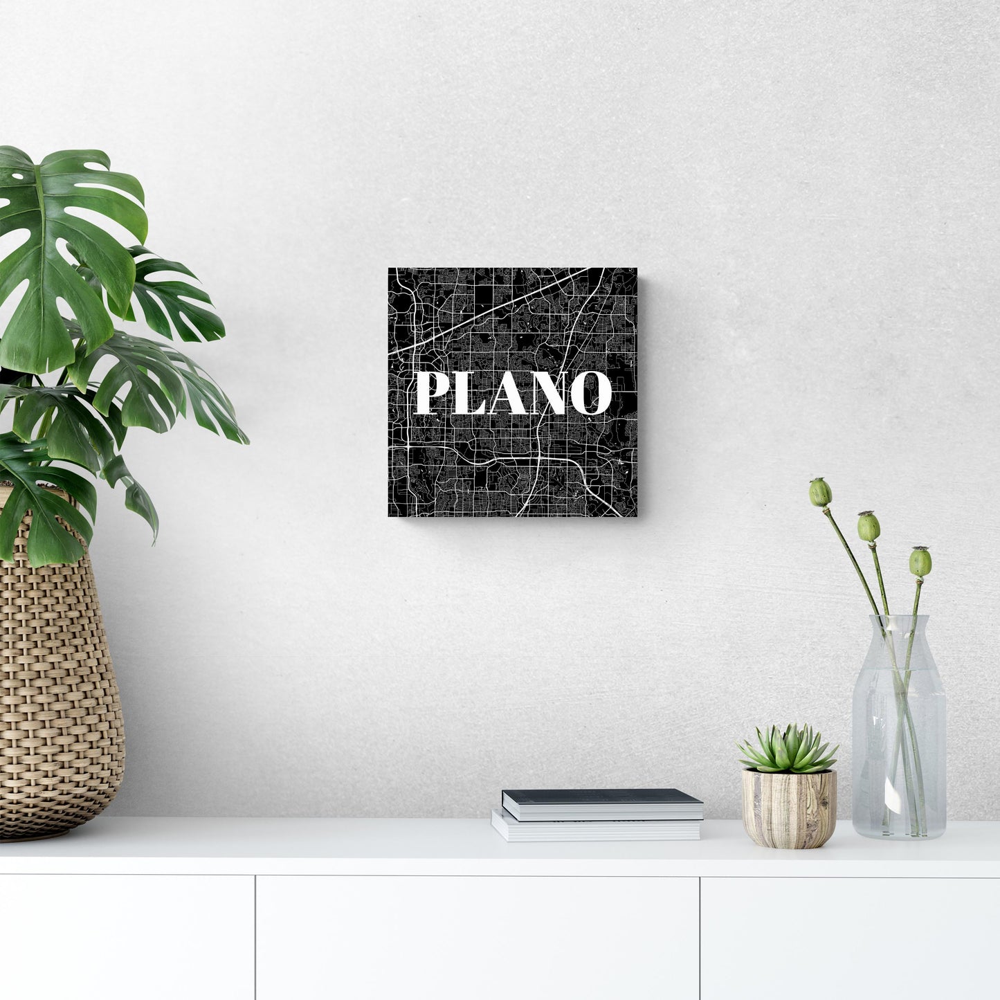 Minimalistic B&W Texas Plano Map | Wood Sign | Eaches | Min 2