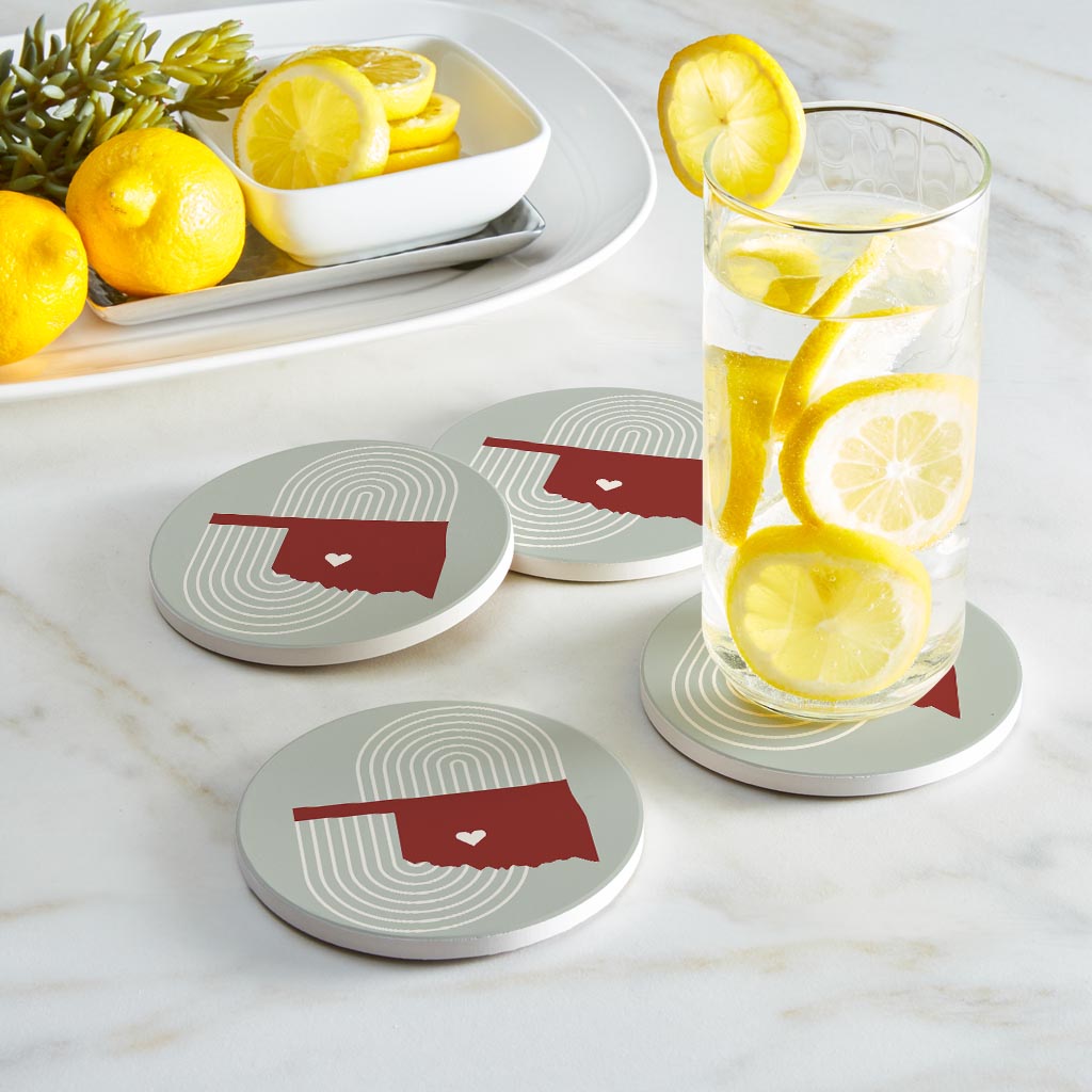 Modern Minimalist Oklahoma Chickasha Heart | Absorbent Coasters | Set of 4 | Min 2