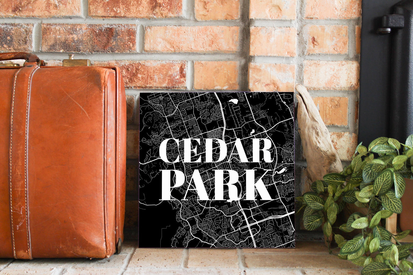 Minimalistic B&W Texas Cedar Park Map | Wood Sign | Eaches | Min 2