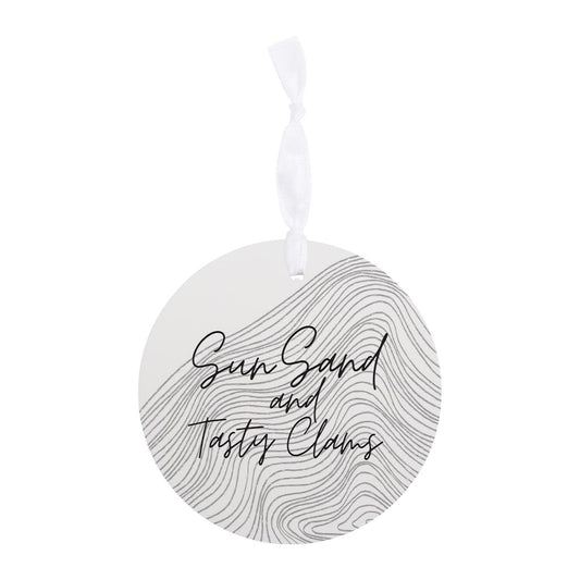 Minimalistic B&W Cape Cod Sun Sand Tasty Clams | Wood Ornament | Eaches | Min 6