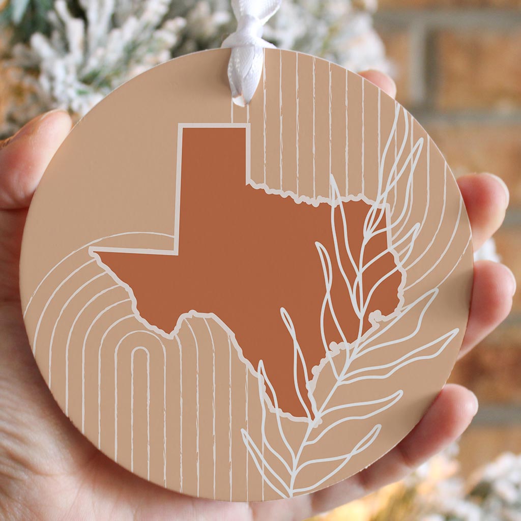 Modern Minimalist Texas State Shape With Leaf| Wood Ornament | Eaches | Min 6