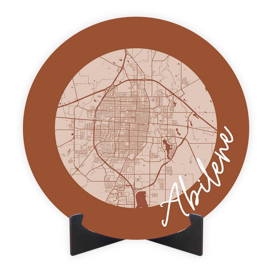 Modern Minimalist Texas Abilene Circle Map | Wood Sign | Eaches | Min 1