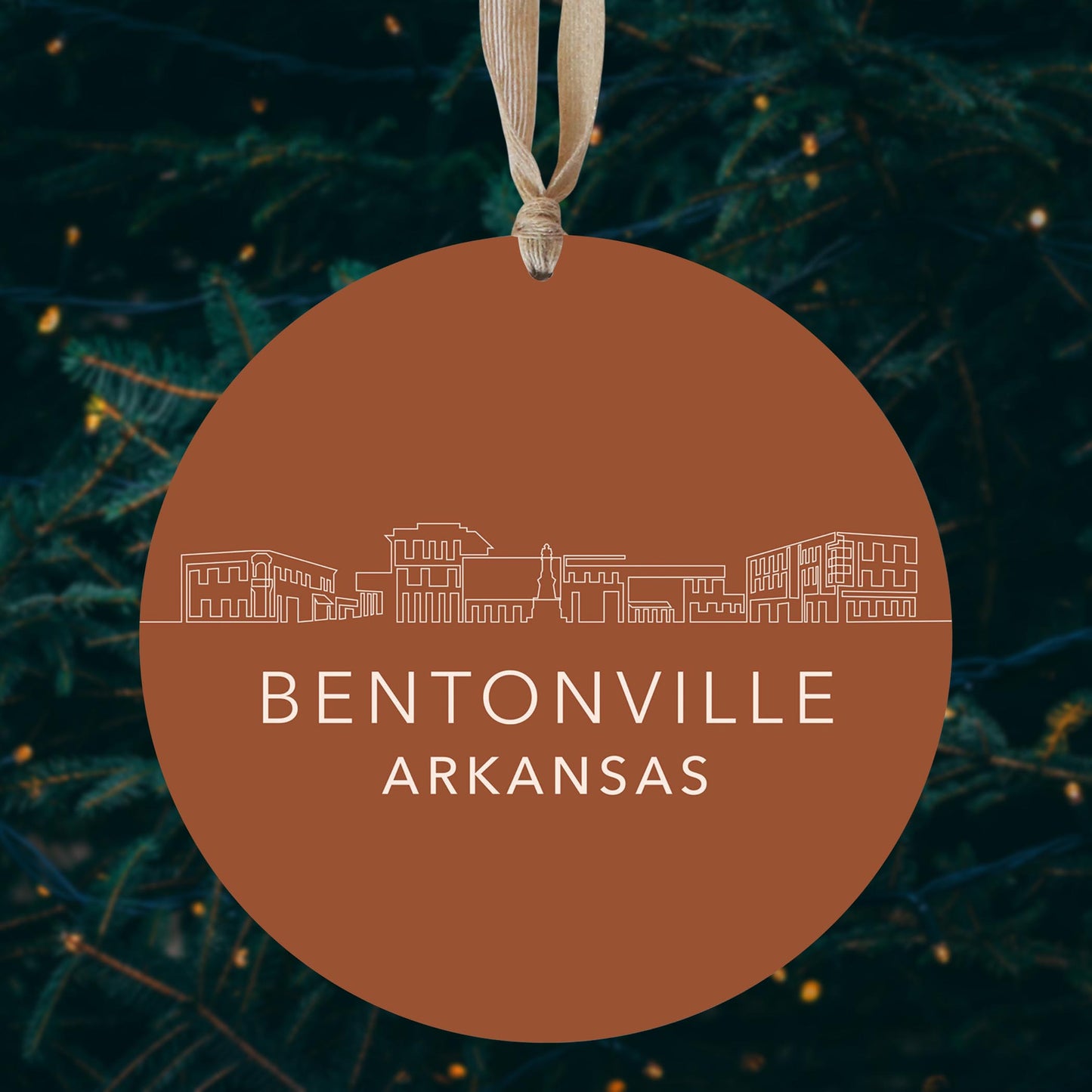 Modern Minimalist Arkansas Bentonville Skyline | Wood Ornament | Eaches | Min 1