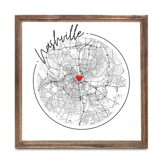 Minimalist B&W Tennessee Nashville Circle Map Heart | Wood Sign | Eaches | Min 1